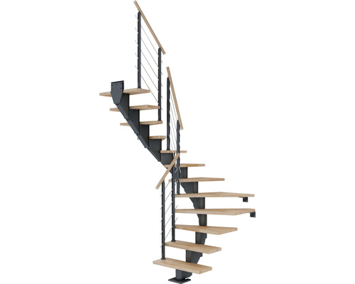 Pertura Mittelholmtreppe Alena Anthrazit 1/2-gewendelt 85 cm Relinggeländer Buche Leimholz Geölt 12 Stufen / 13 Steigungen