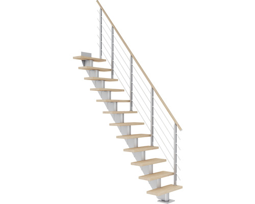 Pertura Mittelholmtreppe Malva Perlgrau 65 cm Relinggeländer Eiche Geölt 11 Stufen 12 Steigungen