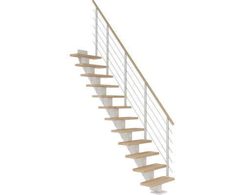 Pertura Mittelholmtreppe Malva Weiß Gerade 65 cm Relinggeländer Buche Leimholz Geölt 11 Stufen / 12 Steigungen