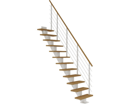 Pertura Mittelholmtreppe Malva Weiß 65 cm Relinggeländer Eiche Geölt 13 Stufen 14 Steigungen