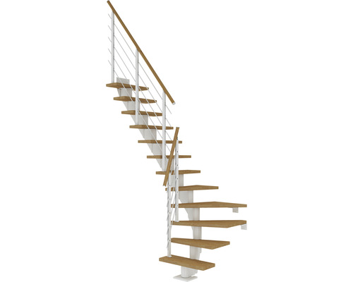 Pertura Mittelholmtreppe Malva Weiß 1/4 gewendelt unten links/rechts 65 cm Eiche Leimholz Geölt 12 Stufen / 13 Steigungen