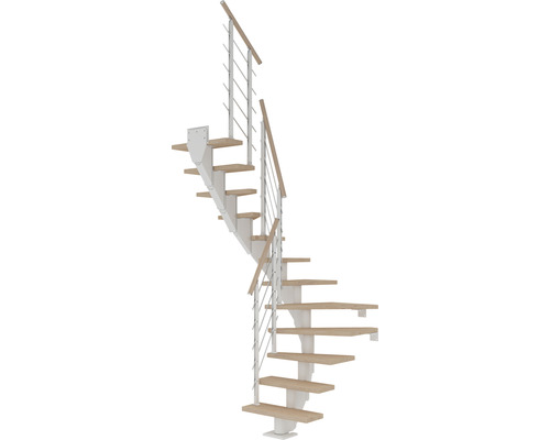 Pertura Mittelholmtreppe Malva Weiß 65 cm Eiche Geölt 11 Stufen 12 Steigungen