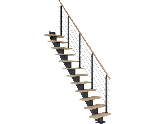 Pertura Mittelholmtreppe Malva Anthrazit 65 cm Relinggeländer Eiche Geölt 13 Stufen 14 Steigungen