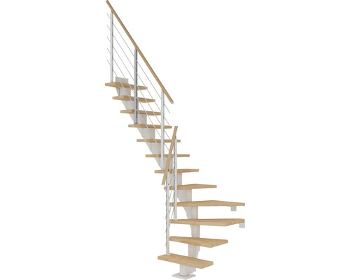 Pertura Mittelholmtreppe Malva Weiß 1/4 gewendelt unten links/rechts 75 cm Buche Leimholz Geölt 11 Stufen / 12 Steigungen