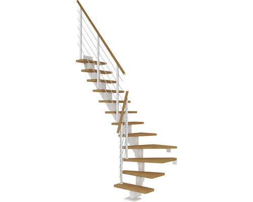 Pertura Mittelholmtreppe Malva Weiß 1/4 gewendelt unten links/rechts 75 cm Eiche Geölt 11 Stufen / 12 Steigungen