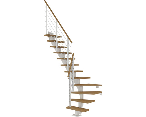 Pertura Mittelholmtreppe Malva Weiß 1/4 gewendelt unten links/rechts 75 cm Eiche Leimholz Geölt 13 Stufen / 14 Steigungen