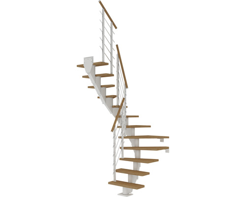 Pertura Mittelholmtreppe Malva Weiß 1/2-gewendelt 75 cm Eiche Geölt 12 Stufen / 13 Steigungen