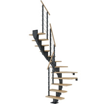 Spindeltreppe mit Holzstufen und Metallgeländer