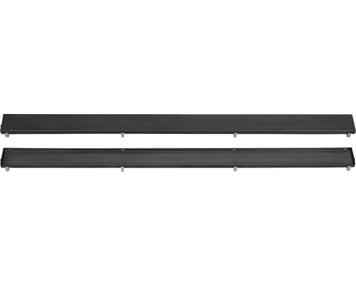 Zwei schwarze Duschrinne aus Edelstahl mit verstellbaren Füßen