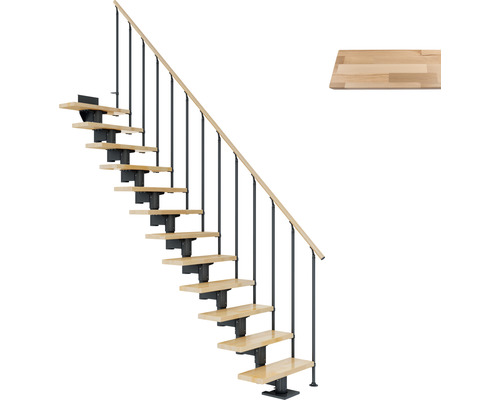 Pertura Mittelholmtreppe Chiron Anthrazit Gerade 75 cm Stabgeländer Buche Leimholz Lackiert 12 Stufen / 13 Steigungen