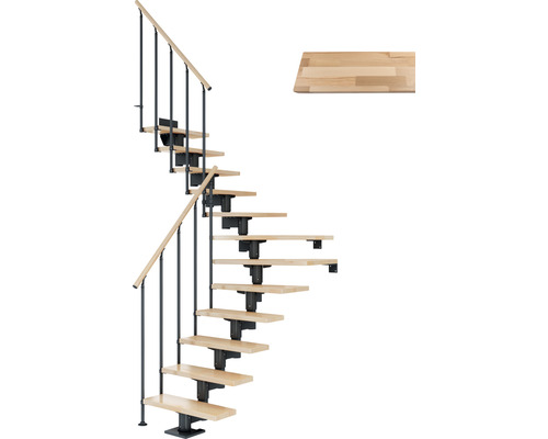 Pertura Mittelholmtreppe Chiron Anthrazit 75 cm Stabgeländer Buche Leimholz Lackiert 11 Stufen 12 Steigungen