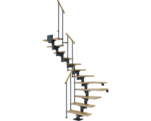 Pertura Mittelholmtreppe Chiron Anthrazit 1/2-gewendelt 75 cm Stabgeländer Eiche Lackiert 14 Stufen / 15 Steigungen