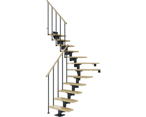 Pertura Mittelholmtreppe Chiron Anthrazit 75 cm Stabgeländer Ahorn Leimholz Lackiert 11 Stufen 12 Steigungen