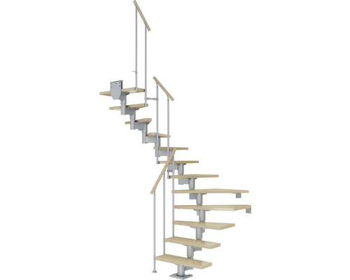 Pertura Mittelholmtreppe Chiron Perlgrau 75 cm Stabgeländer Ahorn Leimholz Lackiert 11 Stufen 12 Steigungen