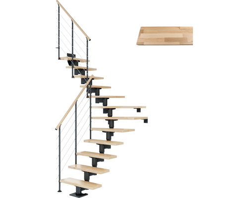 Pertura Mittelholmtreppe Chiron Anthrazit 75 cm Relinggeländer Buche Leimholz Lackiert 11 Stufen 12 Steigungen