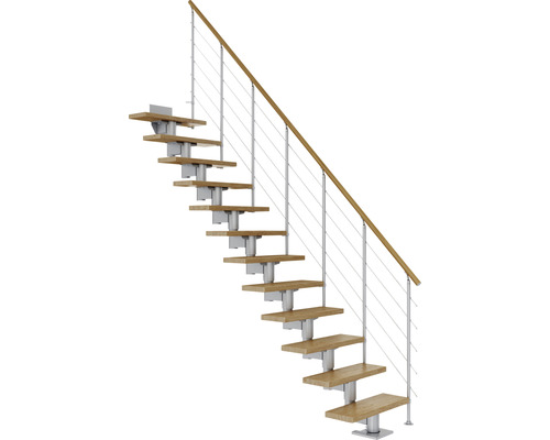 Pertura Mittelholmtreppe Chiron Perlgrau Gerade 75 cm Relinggeländer Eiche Leimholz Lackiert 12 Stufen / 13 Steigungen