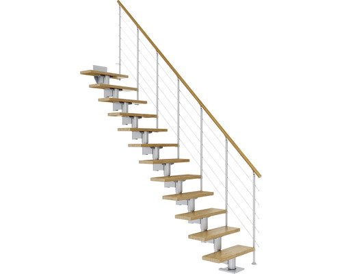 Pertura Mittelholmtreppe Chiron Perlgrau Gerade 75 cm Relinggeländer Eiche Leimholz Lackiert 13 Stufen / 14 Steigungen