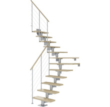 Wendeltreppe mit Holzstufen und Geländer mit Edelstahlseilen