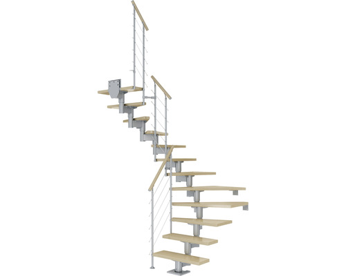 Pertura Mittelholmtreppe Chiron Perlgrau 75 cm Relinggeländer Ahorn Leimholz Lackiert 11 Stufen 12 Steigungen