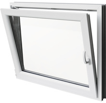 Weißes Kunststofffenster mit Dreh-Kipp-Funktion geöffnet dargestellt.