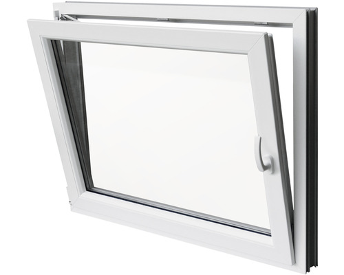 Weißes Kunststofffenster mit Dreh-Kipp-Funktion geöffnet dargestellt.