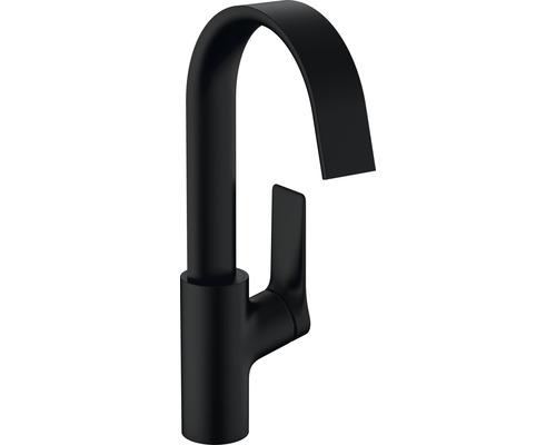 Waschtischarmatur hansgrohe Vivenis 210 mit Zugstange 75030670 schwarz matt Schwarzer Wasserhahn mit hohem Auslauf für das Waschbecken
