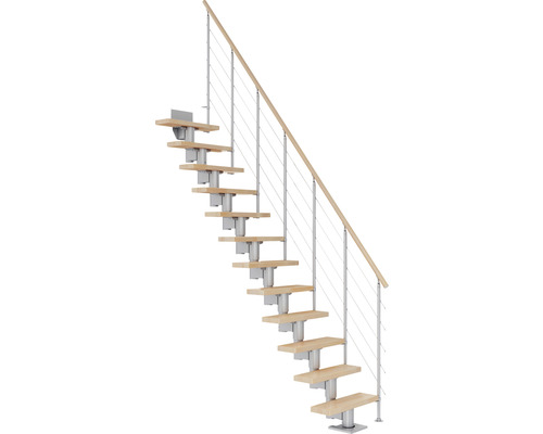 Pertura Mittelholmtreppe Spiros Perlgrau Gerade 65 cm Relinggeländer Buche Leimholz Lackiert 12 Stufen / 13 Steigungen