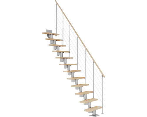 Pertura Mittelholmtreppe Spiros Perlgrau Gerade 65 cm Relinggeländer Buche Leimholz Lackiert 13 Stufen / 14 Steigungen