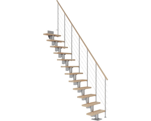 Pertura Mittelholmtreppe Spiros Perlgrau Gerade 65 cm Relinggeländer Buche Leimholz Lackiert 14 Stufen / 15 Steigungen