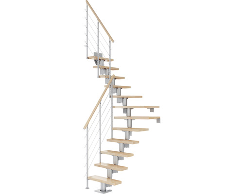 Pertura Mittelholmtreppe Spiros Perlgrau 65 cm Relinggeländer Buche Leimholz Lackiert 11 Stufen 12 Steigungen