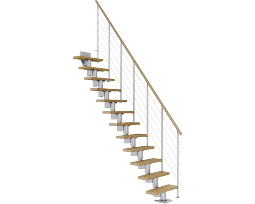 Pertura Mittelholmtreppe Spiros Perlgrau 65 cm Relinggeländer Eiche Lackiert 12 Stufen 13 Steigungen