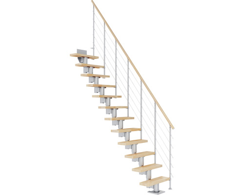 Pertura Mittelholmtreppe Spiros Perlgrau 75 cm Relinggeländer Buche Leimholz Lackiert 11 Stufen 12 Steigungen