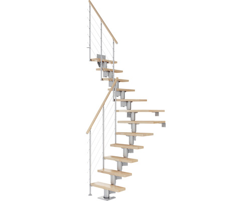 Pertura Mittelholmtreppe Spiros Perlgrau 75 cm Relinggeländer Buche Leimholz Lackiert 11 Stufen 12 Steigungen