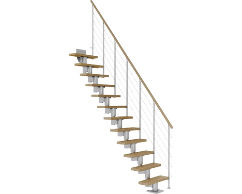 Pertura Mittelholmtreppe Spiros Perlgrau 75 cm Relinggeländer Eiche Lackiert 12 Stufen 13 Steigungen