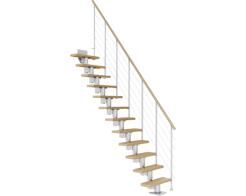 Pertura Mittelholmtreppe Spiros Perlgrau 75 cm Relinggeländer Eiche Lackiert 13 Stufen 14 Steigungen