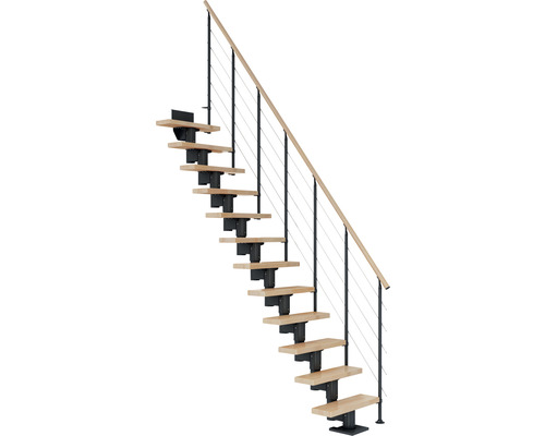 Pertura Mittelholmtreppe Spiros Anthrazit Gerade 75 cm Relinggeländer Buche Leimholz Lackiert 11 Stufen / 12 Steigungen