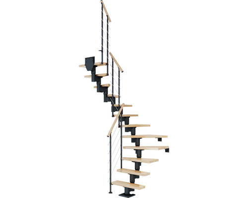 Pertura Mittelholmtreppe Spiros Anthrazit 1/2-gewendelt 75 cm Relinggeländer Buche Leimholz Lackiert 13 Stufen / 14 Steigungen