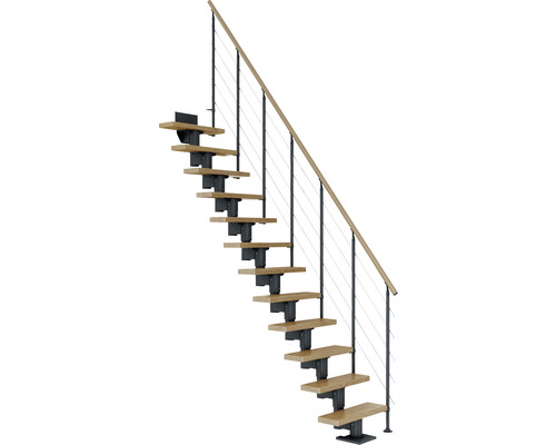 Pertura Mittelholmtreppe Spiros Anthrazit 75 cm Relinggeländer Eiche Lackiert 11 Stufen 12 Steigungen-0