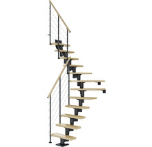 Wendeltreppe mit Holzstufen und Metallgeländer
