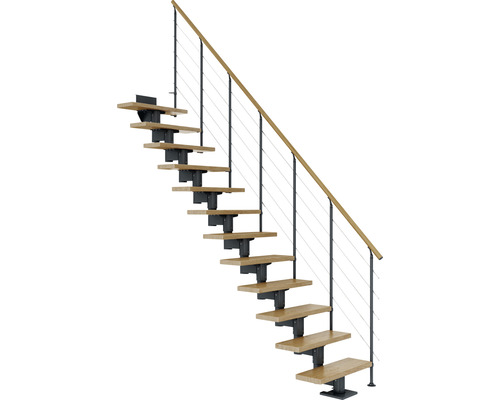 Pertura Mittelholmtreppe Chiron Anthrazit 75 cm Relinggeländer Eiche Lackiert 11 Stufen 12 Steigungen