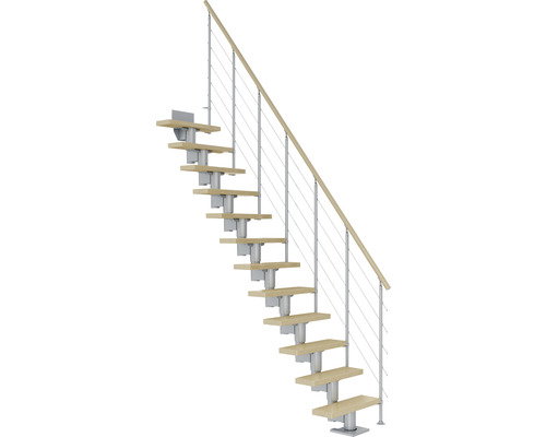 Pertura Mittelholmtreppe Spiros Perlgrau Gerade 75 cm Relinggeländer Ahorn Leimholz Lackiert 11 Stufen / 12 Steigungen