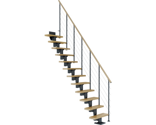 Pertura Mittelholmtreppe Spiros Anthrazit 65 cm Relinggeländer Eiche Lackiert 12 Stufen 13 Steigungen