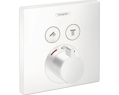 Unterputz Thermostat-Brausearmatur hansgrohe ShowerSelect 15763700 weiß matt Hansgrohe Logo. Aufputz-Thermostatarmatur mit Temperaturregler und Duschfunktion