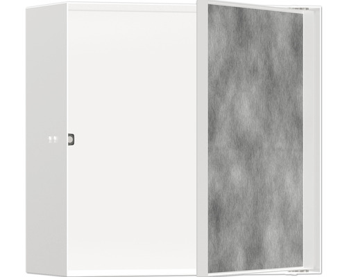 Wandnische hansgrohe XtraStoris Rock 300x300x140 mm weiß matt mit befliesbarer Tür Duschkabine mit einer weißen Tür und einer grauen Rückwand