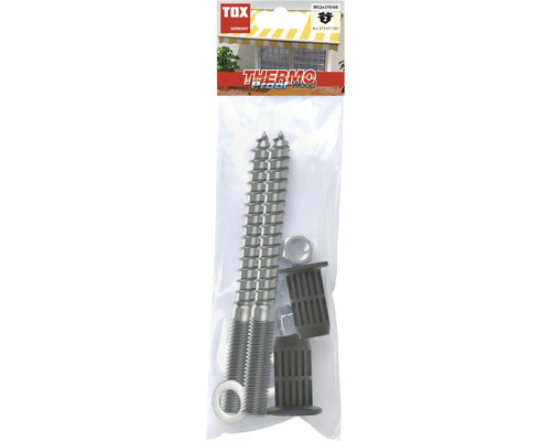 Abstandsmontagesystem Tox Thermo Proof Wood M12x170 mm 2 Stück TOX Thermo Proof Wood Schraubenpackung mit zwei Schrauben, Muttern, Unterlegscheiben und Abstandshülsen