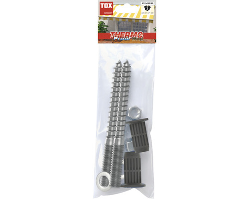 Abstandsmontagesystem Tox Thermo Proof Wood M12x190 mm 2 Stück TOX Thermo Proof Wood Schrauben Set M12x190/80 mit zwei Schrauben, Muttern und Dübeln in einer Verpackung