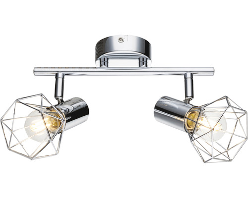 Deckenleuchte mit zwei Strahlern und geometrischen Lampenschirmen