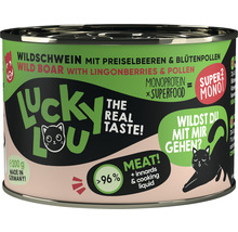 Lucky Lou Katzenfutter mit Wildschwein, Preiselbeeren und Blütenpollen in einer 200 Gramm Dose