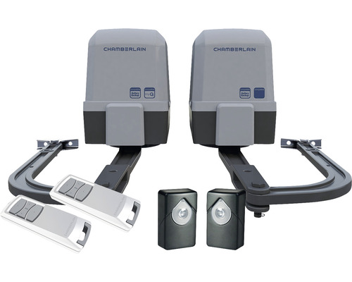 Zwei Chamberlain Garagentorantriebe mit zwei Handsendern und Lichtschranken