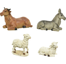 Krippenfiguren-Set mit Ochse, Esel und Schafen